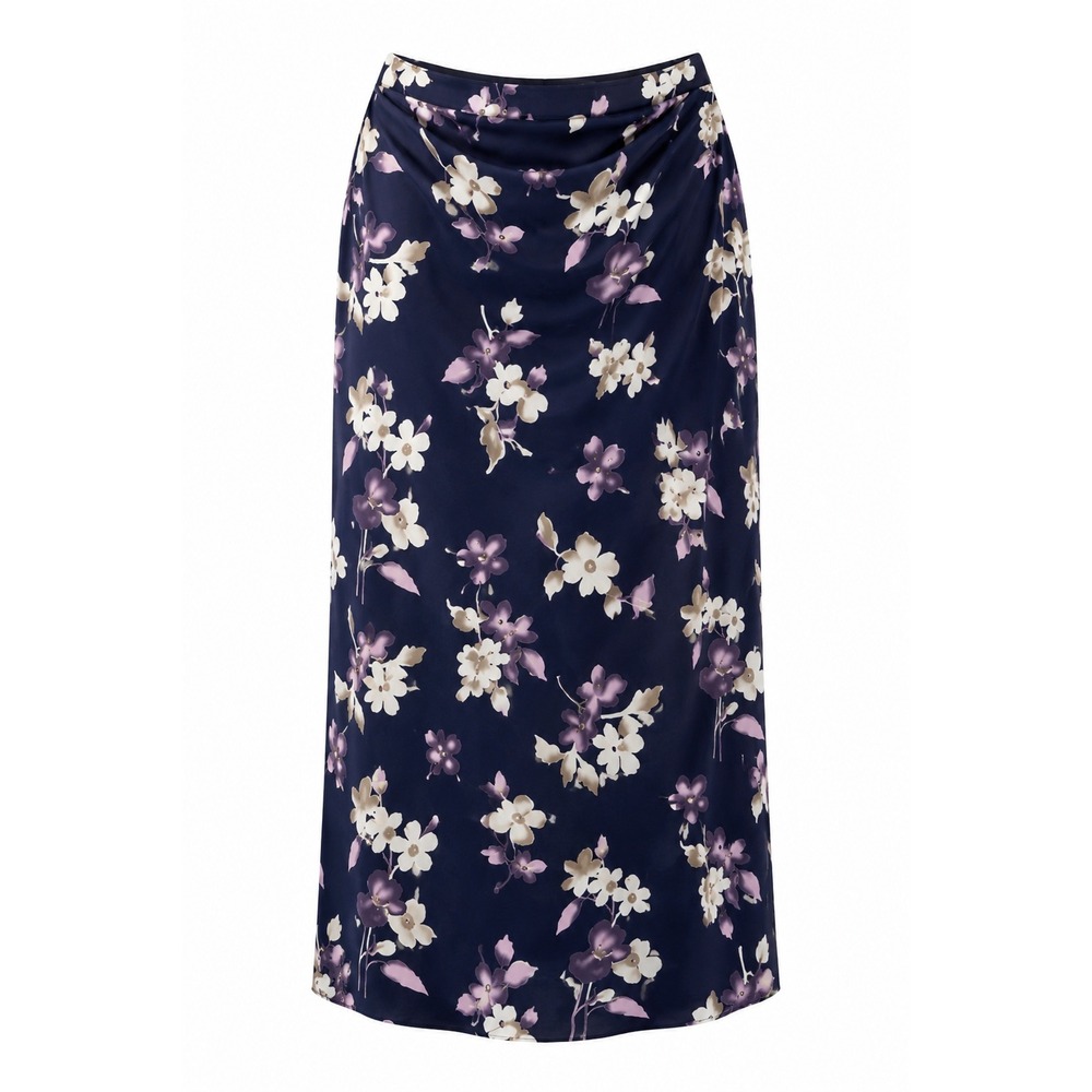 Maurices Vintage Navy Blue Floral Midi Skirt Size 14 Made in USA 90s Style